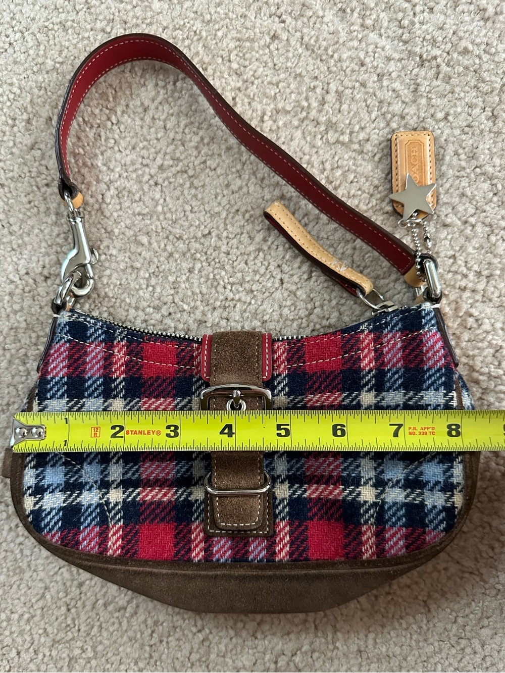 COACH Soho Plaid Wool Mini Shoulder Bag Y2K Red Check Suede Leather Rare ๐โค๏ธ๐ค - Picture 9 of 12